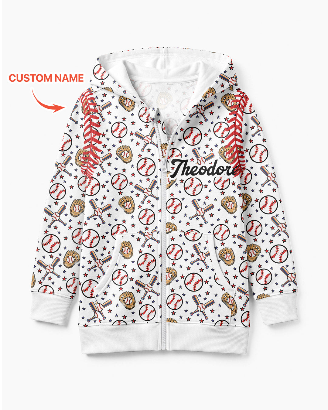 All-Star Baseball Custom Name Bamboo Zip Hoodie