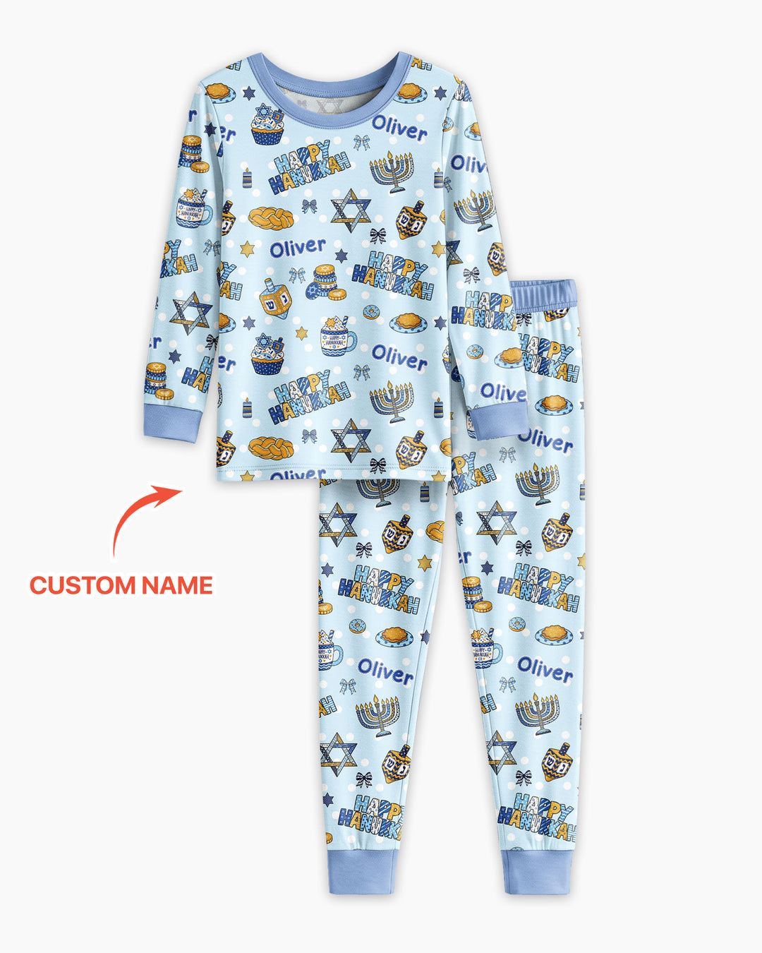 Custom Name Jewish Holiday Bamboo Two Piece Long Sleeve Pajama Set