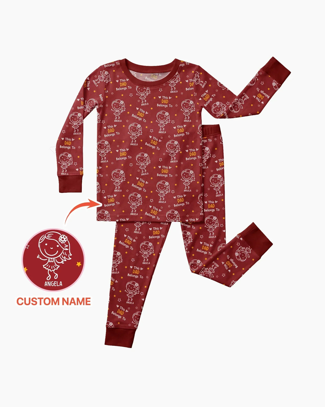 Custom Name This Dad Belongs To Doodle Bamboo Two Piece Long Sleeve Pajama Set