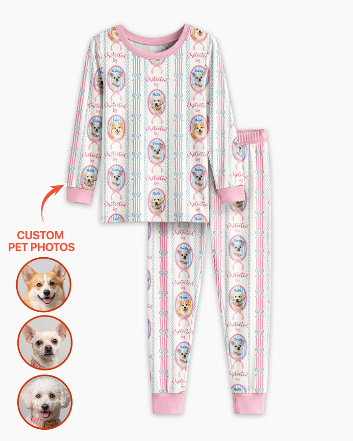 Custom Coquette Pet Photo Little Protector Bamboo Two Piece Long Sleeve Pajama Set