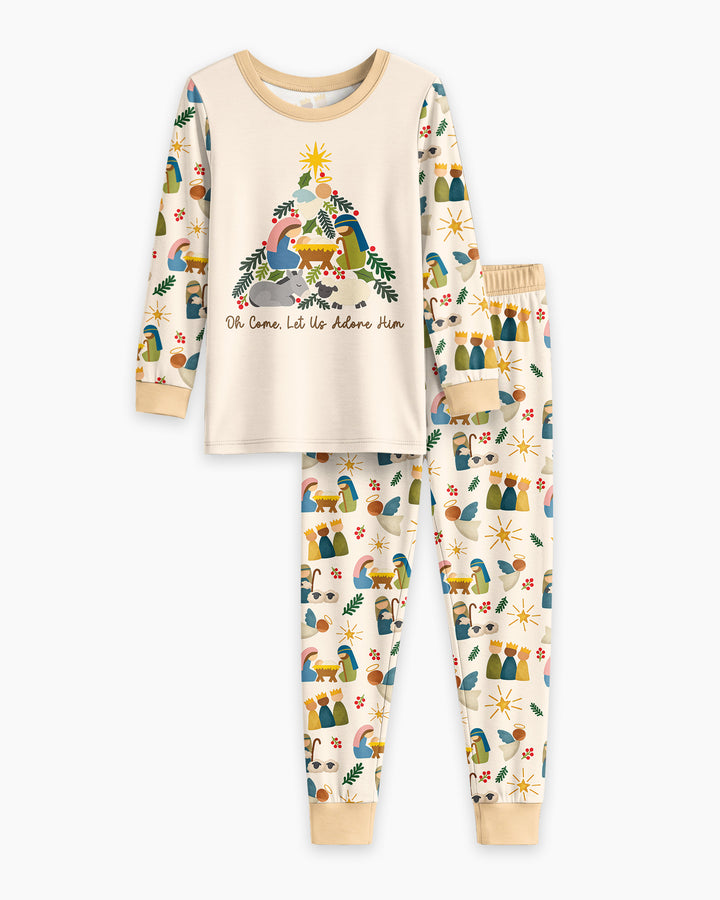 Oh Come, Let Us Adore Him Family Matching Bamboo Two Piece Long Sleeve Pajama Set
