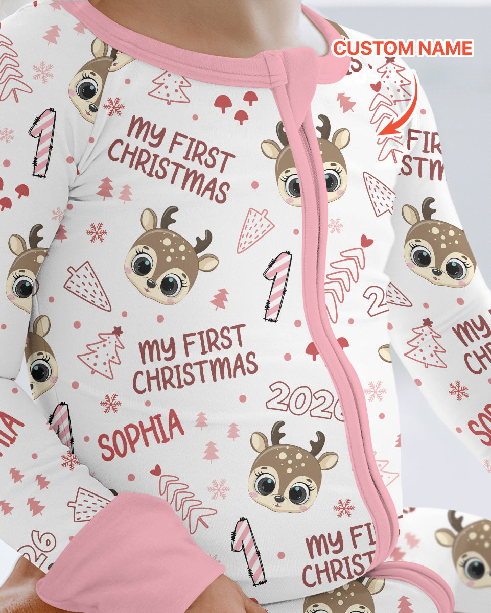 Custom Name Cute Reindeer My First Christmas Bamboo Convertible Zippy