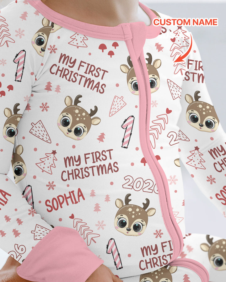 Custom Name Cute Reindeer My First Christmas Bamboo Convertible Zippy