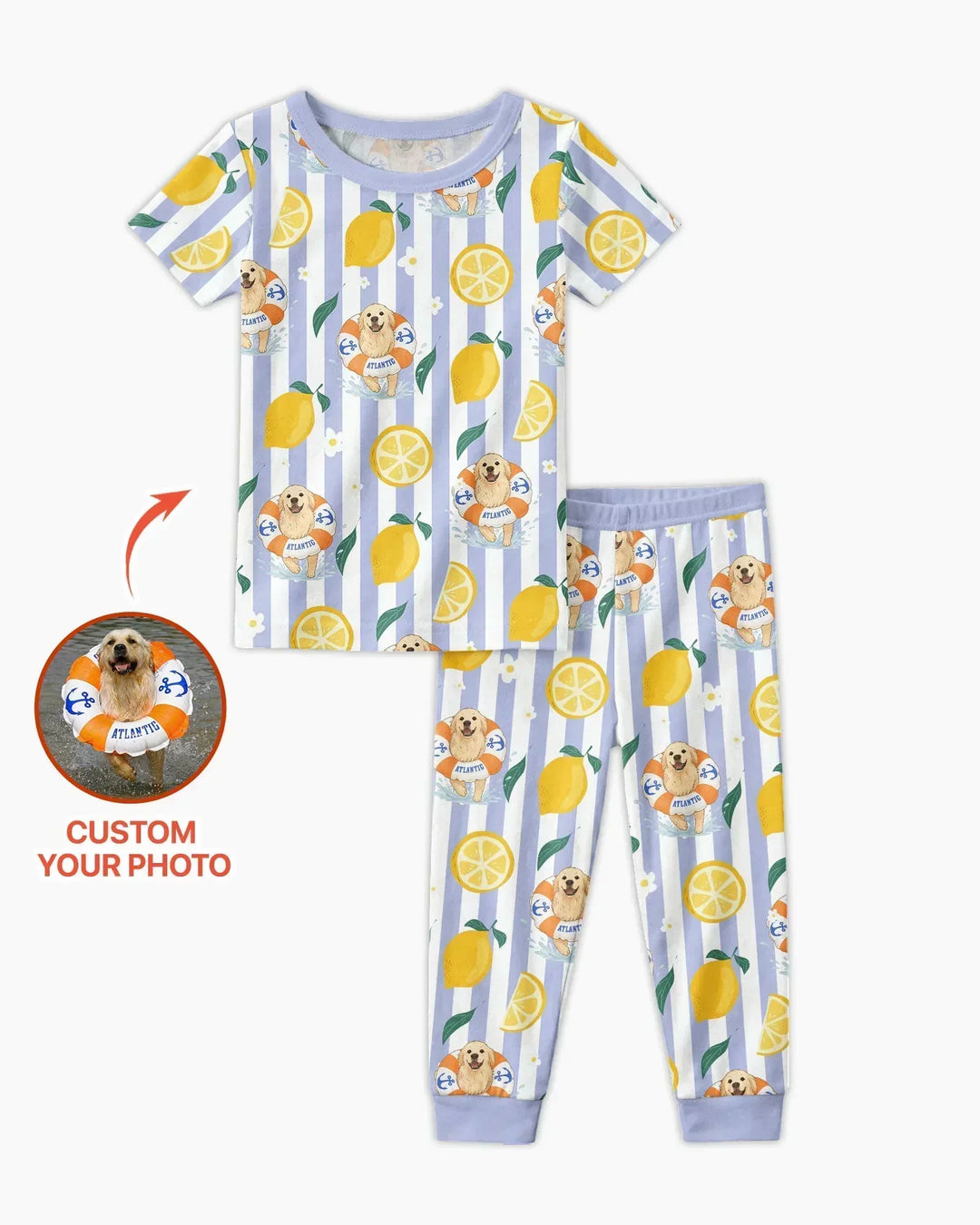 Custom Image Summer Lemon Bamboo Two Piece Short Sleeve Pajama Set