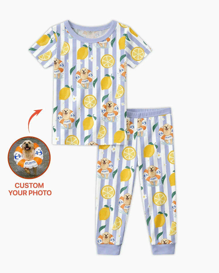 Custom Image Summer Lemon Bamboo Two Piece Short Sleeve Pajama Set