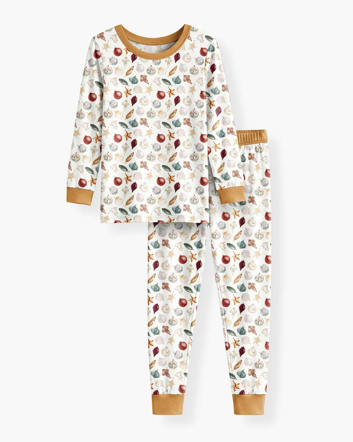 Watercolor Christmas Ornaments Bamboo Two Piece Long Sleeve Pajama Set