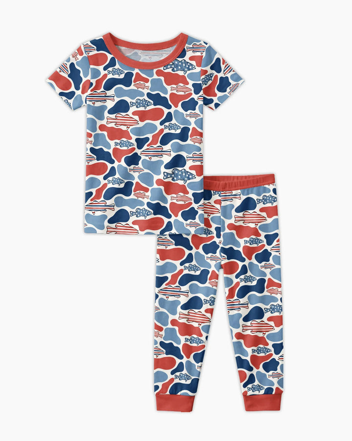 Reel America Daddy & Me Matching Bamboo Two Piece Short Sleeve Pajama Set