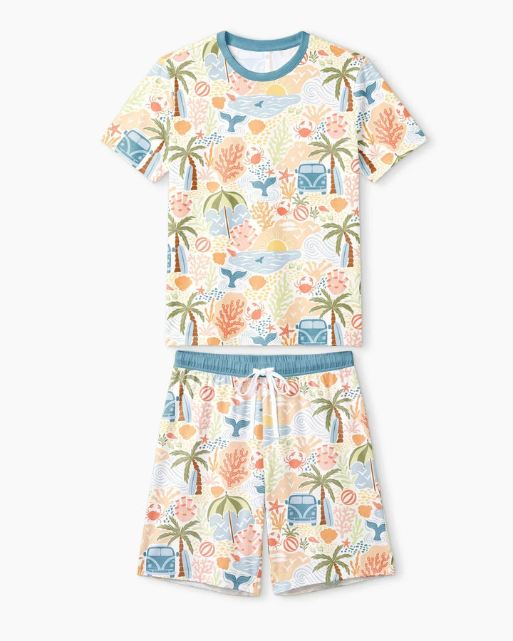 Beachy Boho Bamboo Men Short Sleeve Short Pajama Set