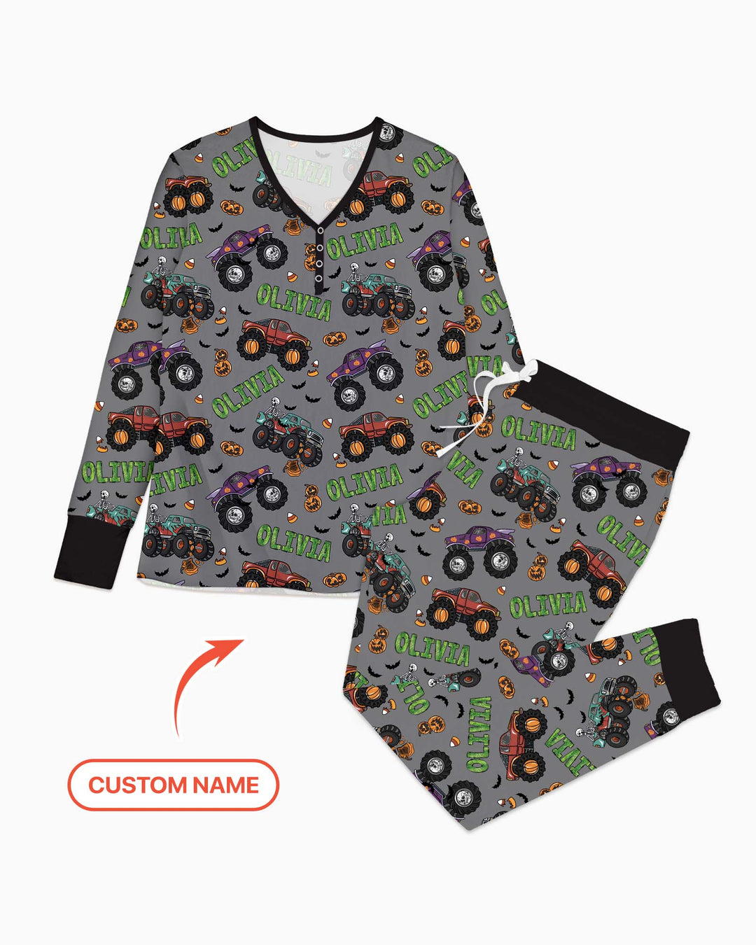 Custom Name Haunted Monster Trucks  Bamboo Women Pajama Set