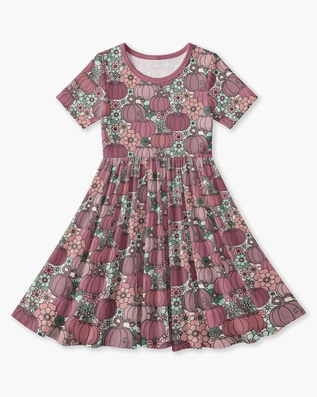 Retro Floral Pumpkin Patch Bamboo Twirl Dress