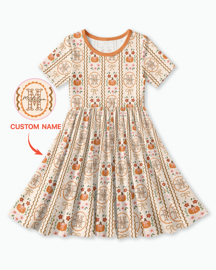 Custom Name Pumpkin Cottage Bamboo Twirl Dress
