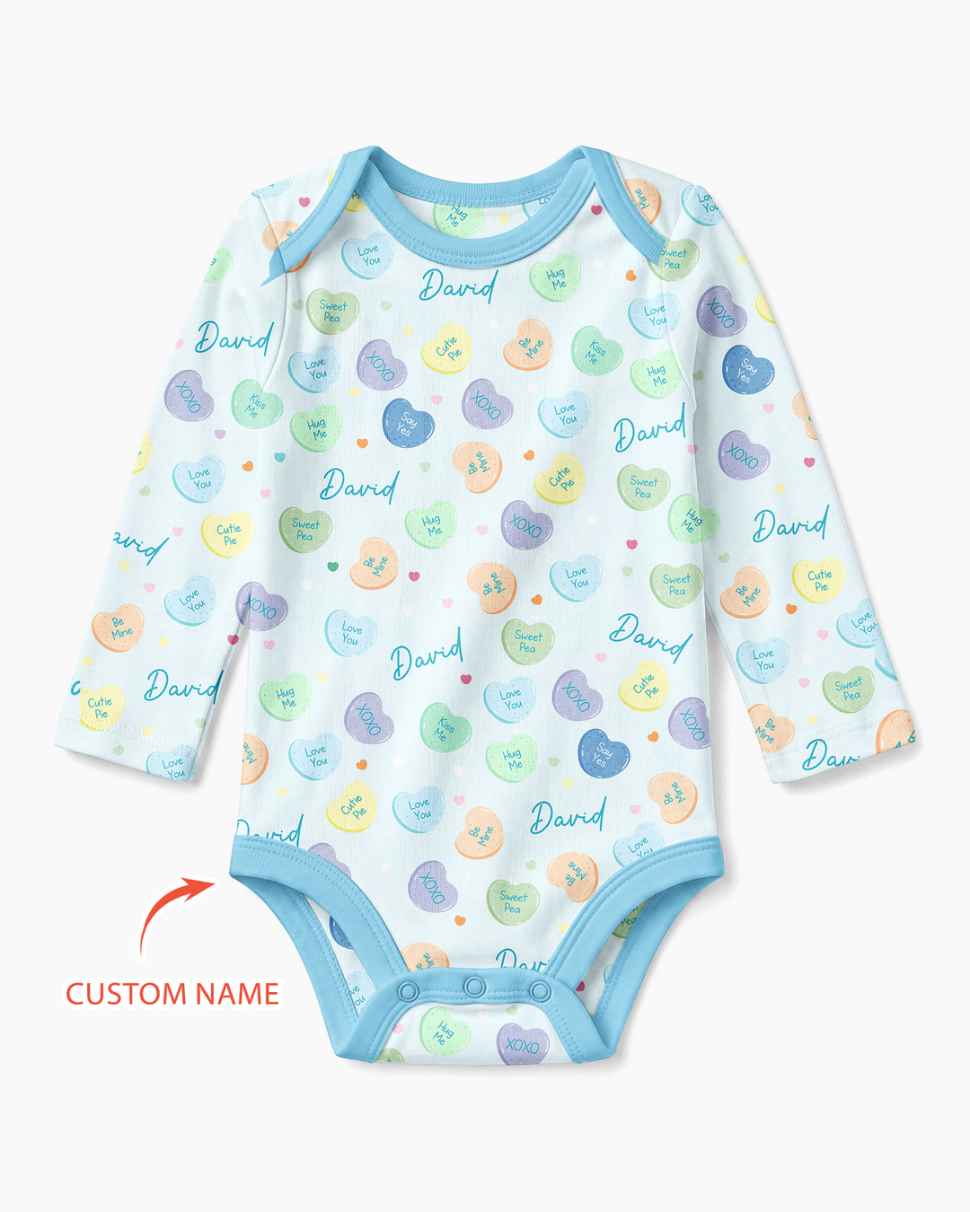 Custom Name Colorful Candy Hearts Family Matching Bamboo Bodysuit