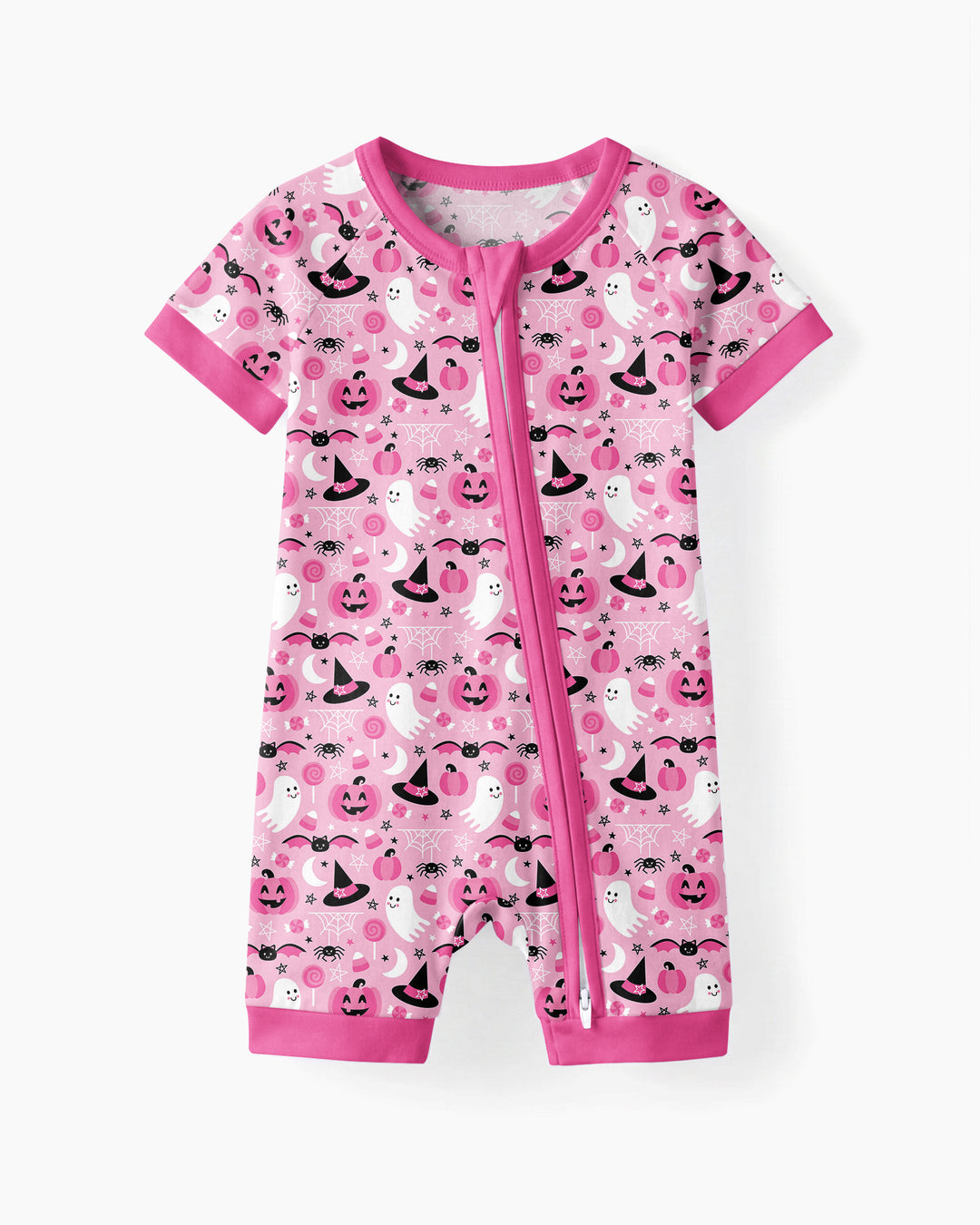 Cute Pink Halloween Ghost Pumpkin Witch Bamboo Shorty Zippy