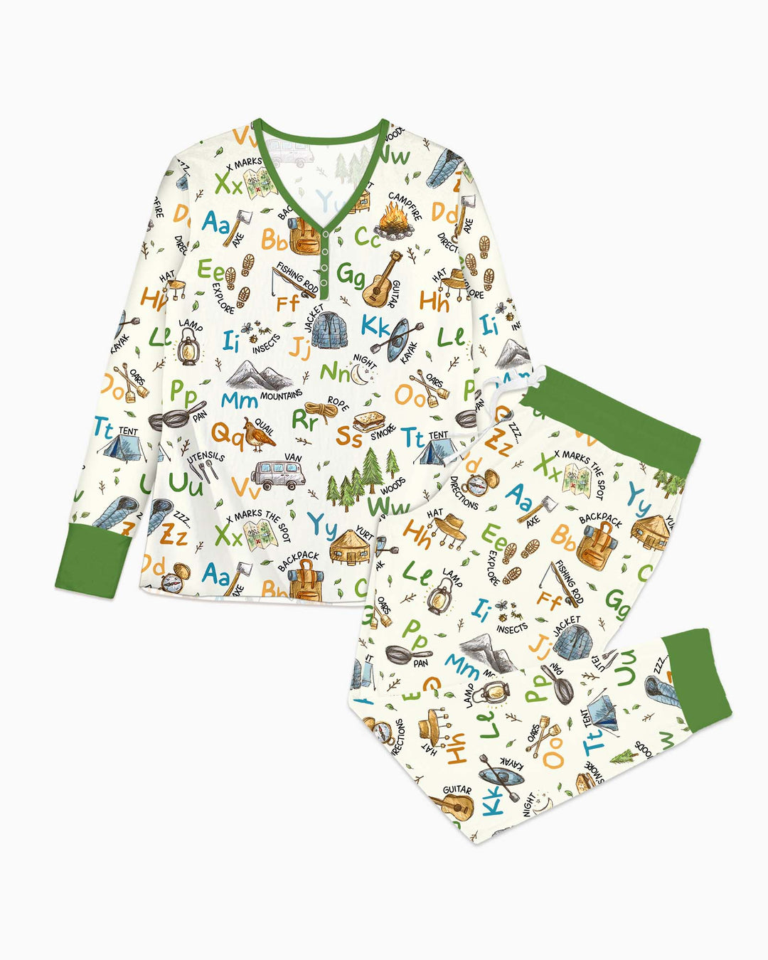 Adventure Alphabet ABCs Summer Camp Bamboo Women Pajama Set