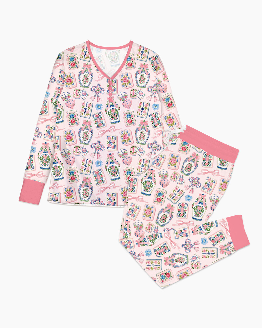 Chinoiserie Mahjong Mommy & Me Matching Bamboo Women Pajama Set