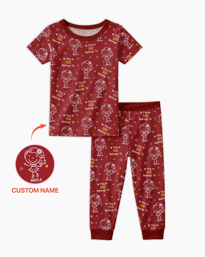 Custom Name This Dad Belongs To Doodle Bamboo Two Piece Short Sleeve Pajama Set