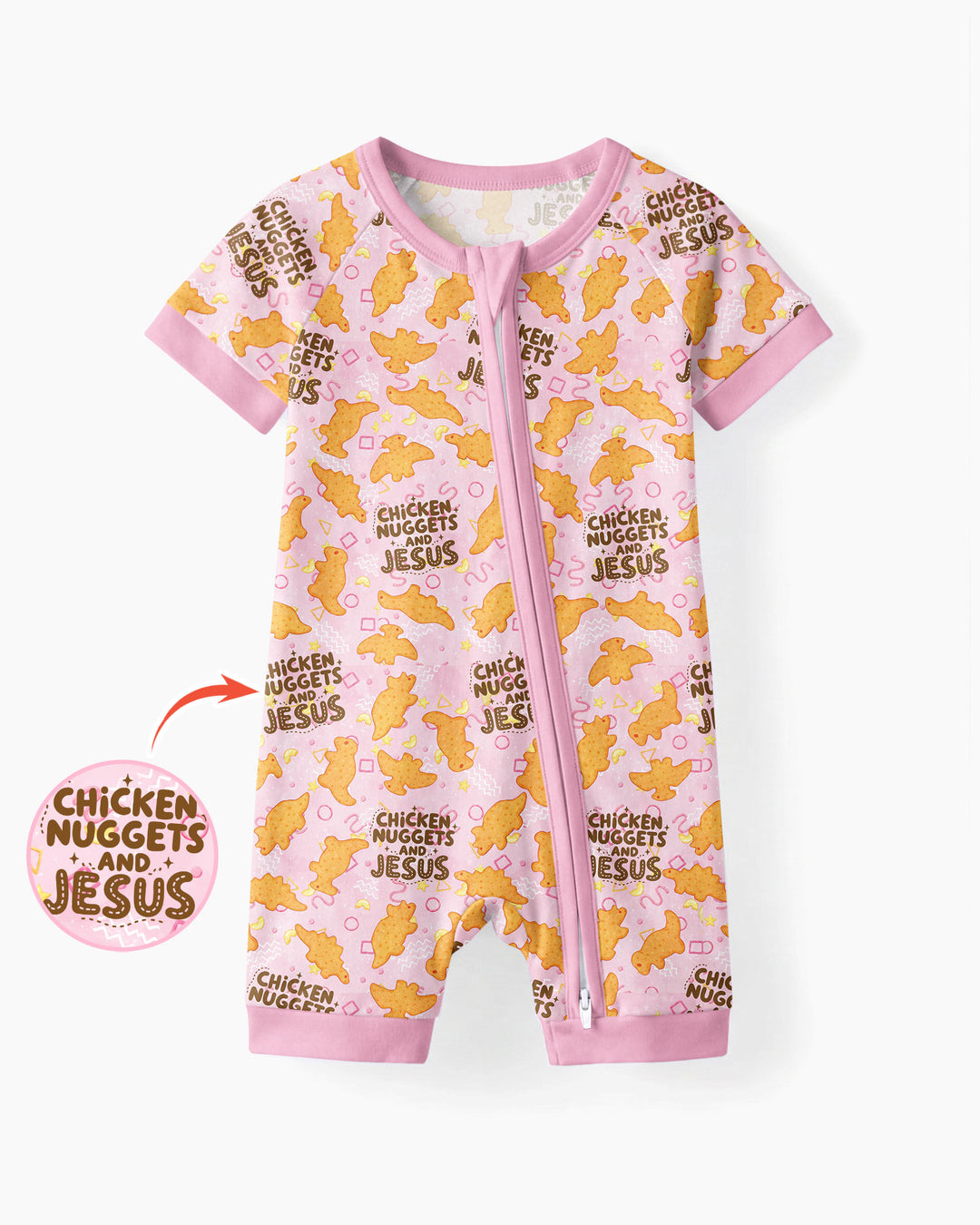 Chicken Nuggets and Jesus Family Matching Bamboo Shorty Zippy