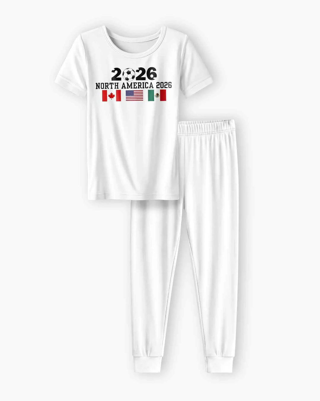 Soccer 2026 USA Canada Mexico Flags Bamboo Two Piece Short Sleeve Pajama Set