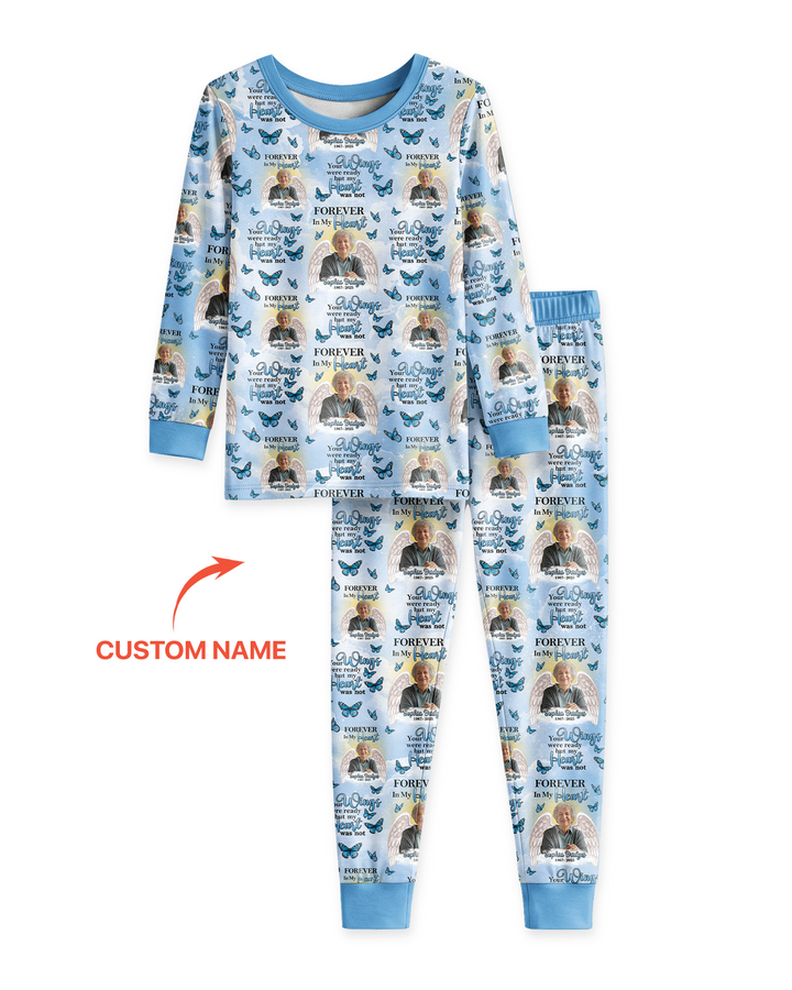 Custom Photo Forever In My Heart Family Matching Bamboo Two Piece Long Sleeve Pajama Set