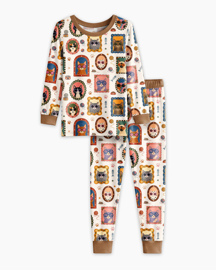 Vintage Cat Portraits Bamboo Two Piece Long Sleeve Pajama Set