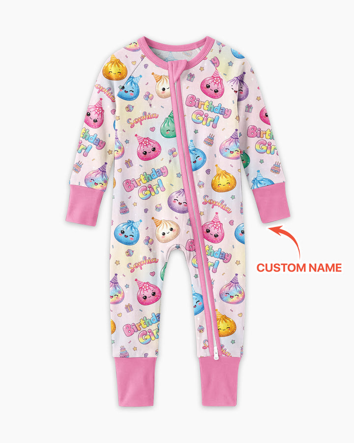 Custom Name Glitter Dumpling Birthday Girl Bamboo Convertible Zippy