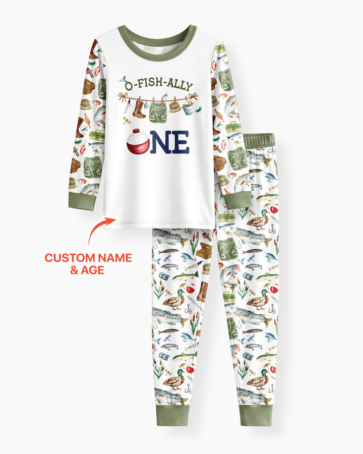 O-Fish-Ally Birthday – Personalized Name & Age Bamboo Two Piece Long Sleeve Pajama Set