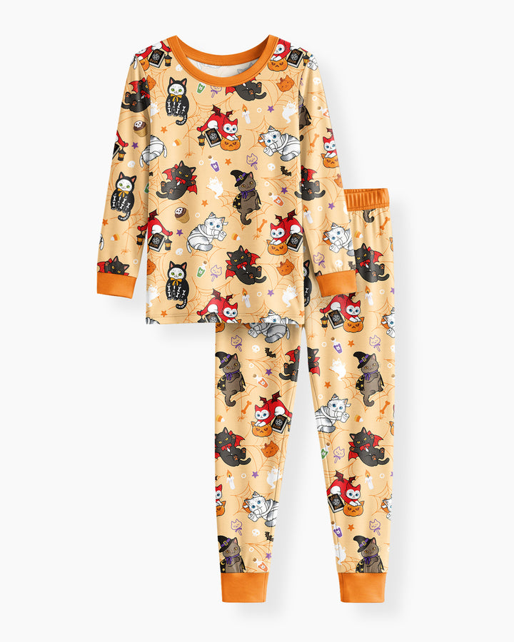 Spooky Kittie Bamboo Two Piece Long Sleeve Pajama Set