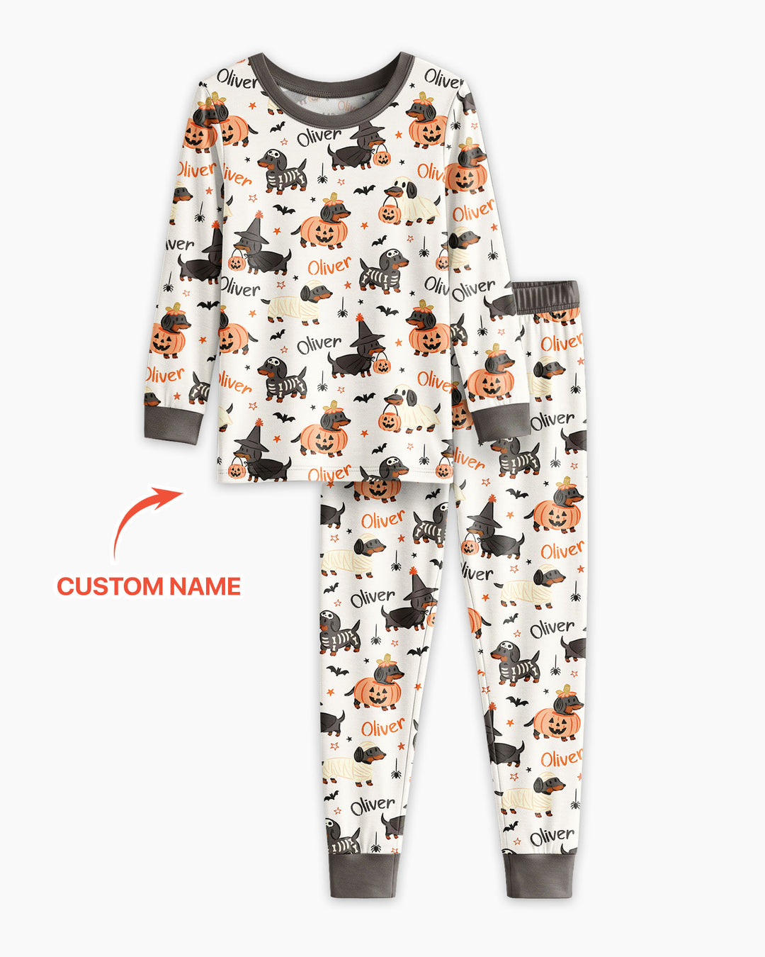 Orange and Black Dachshund Bamboo Two Piece Long Sleeve Pajama Set