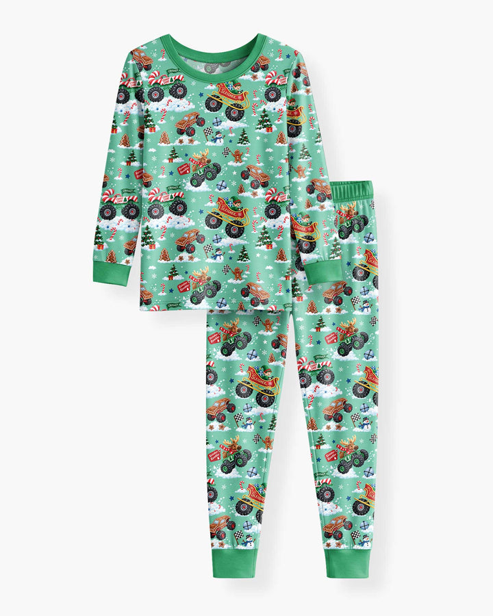 Holiday Monster Truck Bamboo Two Piece Long Sleeve Pajama Set