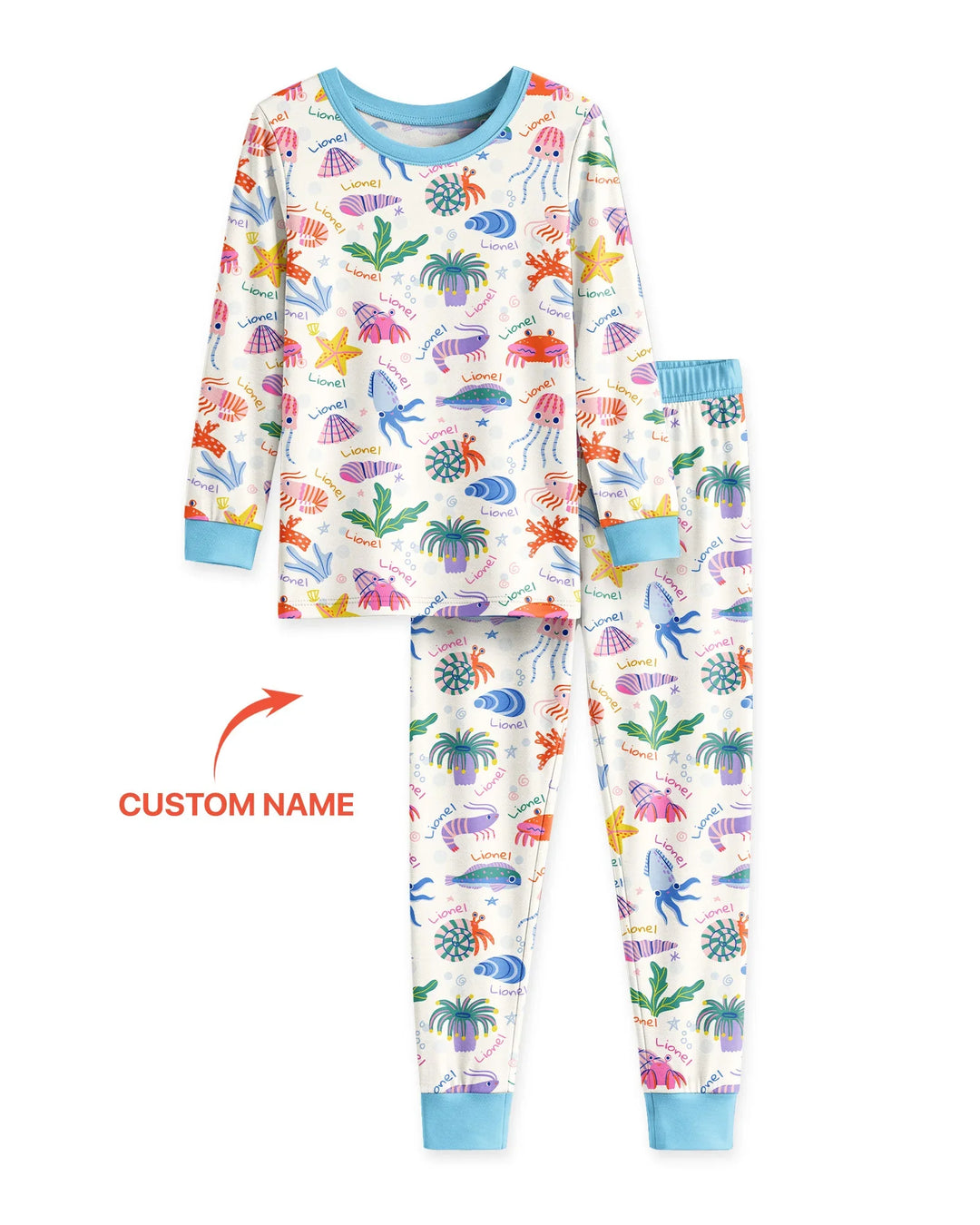 Tide Pool Pals Custom Name Bamboo Two Piece Long Sleeve Pajama Set