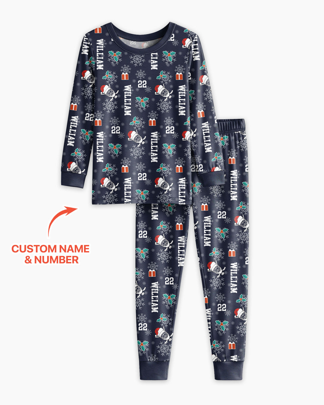 Custom Name Hockey Holiday Bamboo Two Piece Long Sleeve Pajama Set