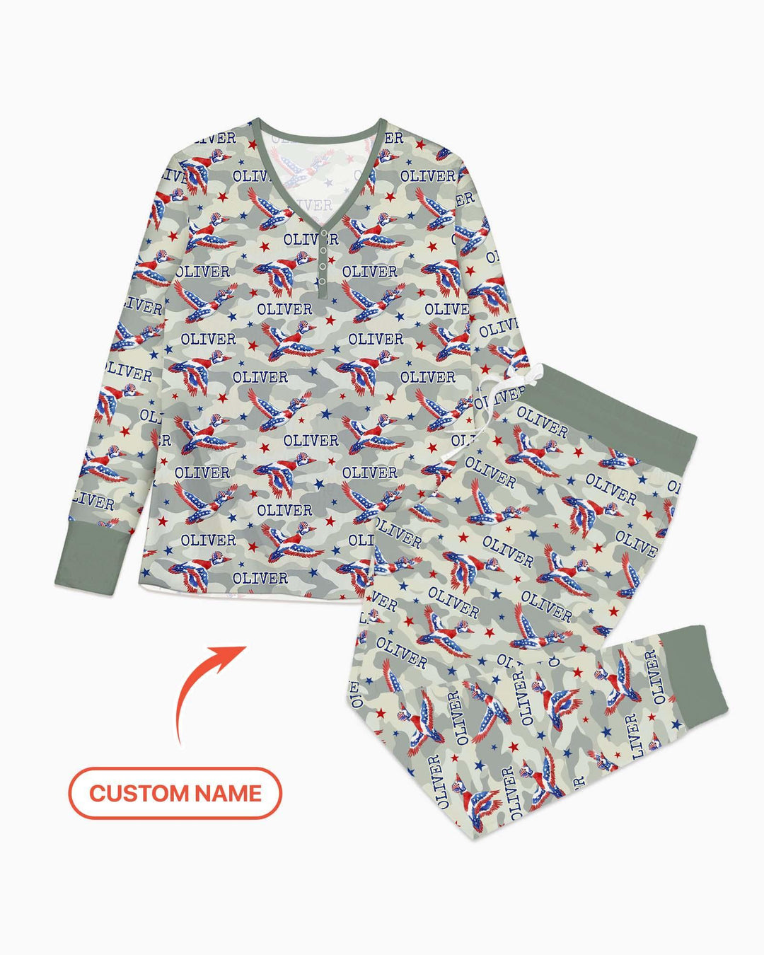 Custom Name America Mallard Duck Family Matching Bamboo Women Pajama Set