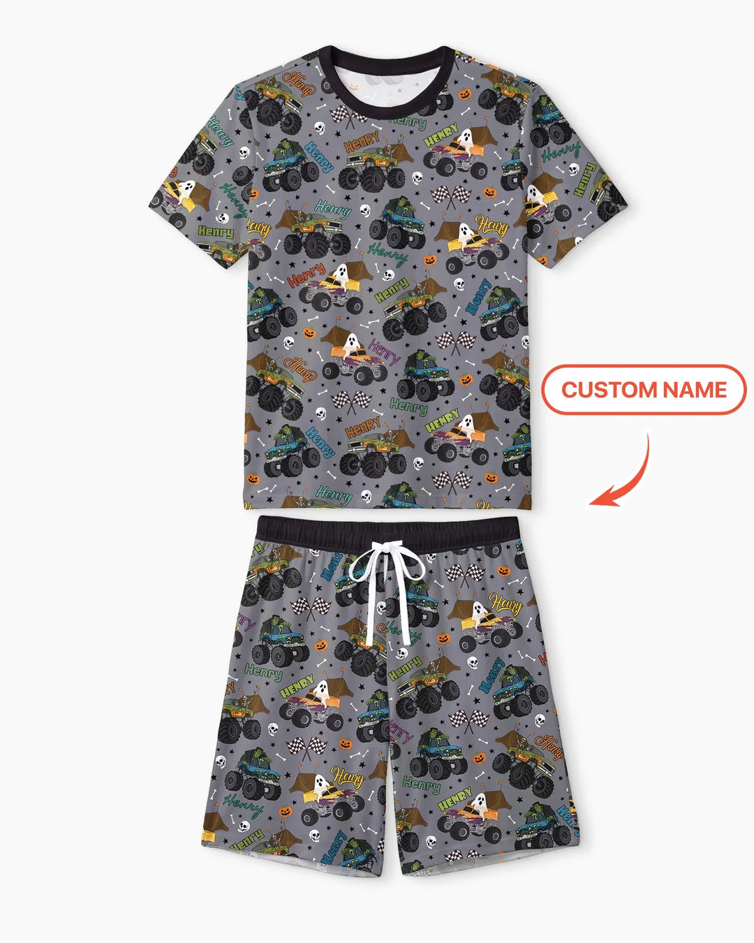 Custom Name Halloween Creepy Crusher Family Matching Bamboo Men Short Sleeve Short Pajama Set