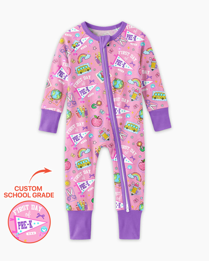 Custom Grade Girls School First Day Bamboo Convertible Zippy