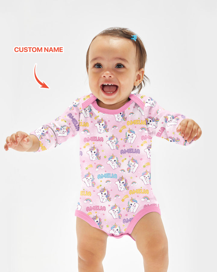 Custom Name Kawaii Unicorn Birthday Bamboo Bodysuit