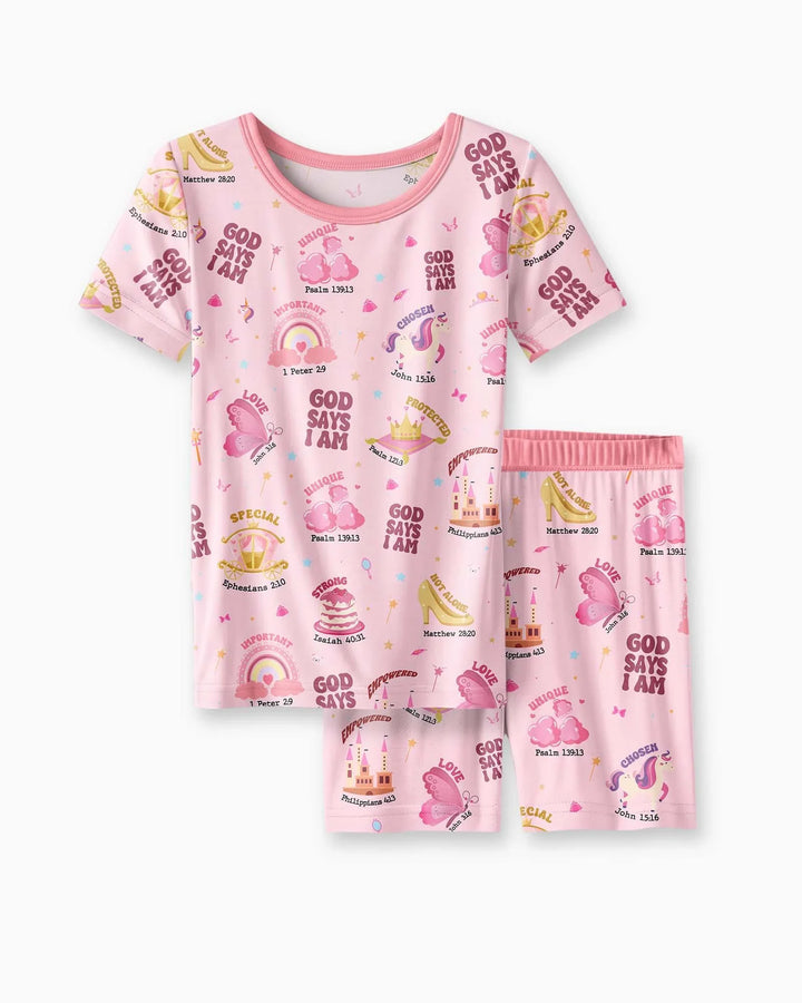 God Says I Am Girl Bamboo Two Piece Short Sleeve Shorts Pyjamas Set