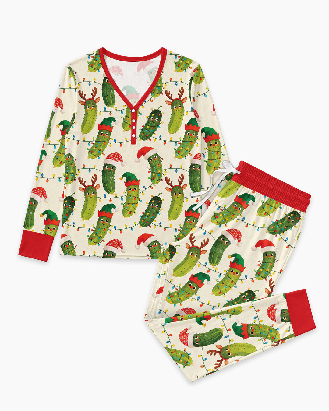 Cheerful Christmas Pickle Bamboo Women Pajama Set