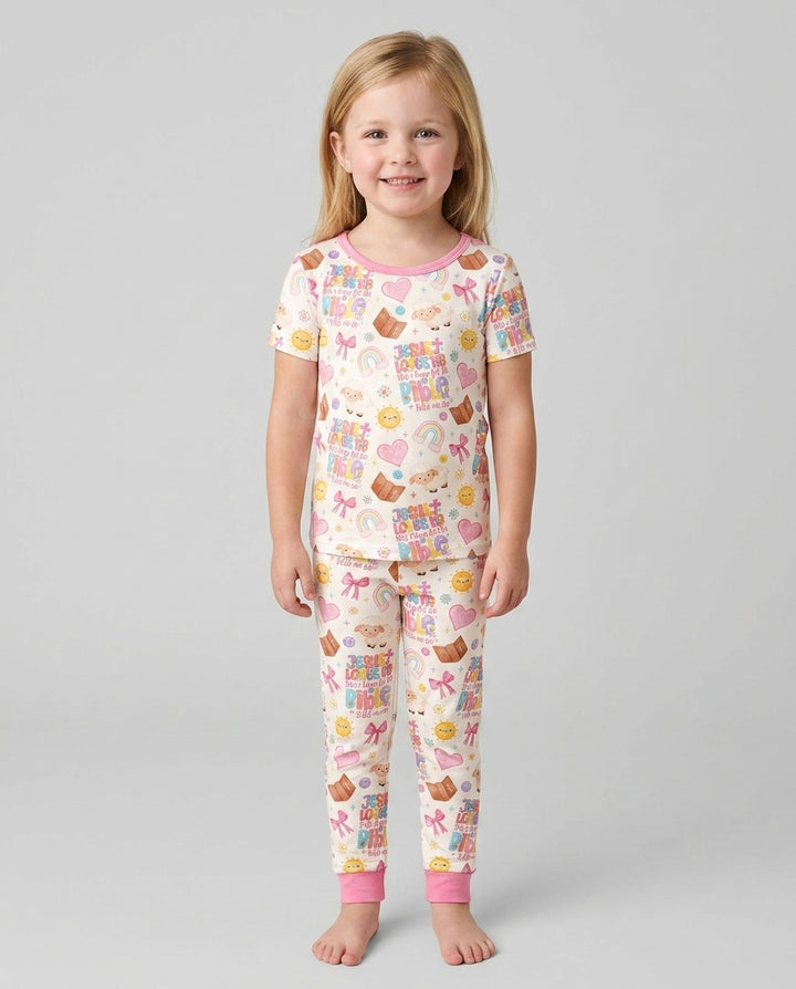 Jesus Loves Me This I Know Bamboo Two Piece Short Sleeve Pajama Set