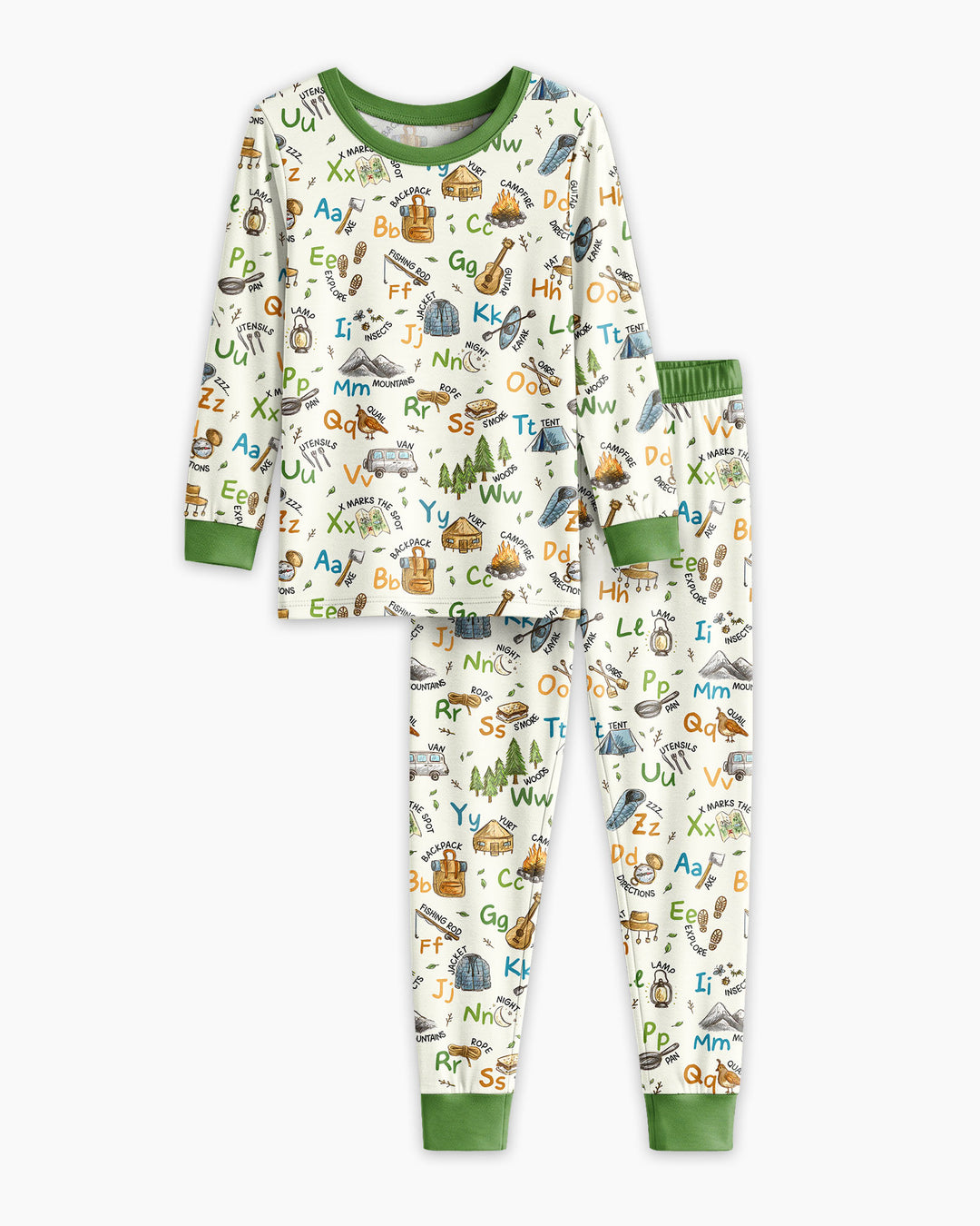 Adventure Alphabet ABCs Summer Camp Bamboo Two Piece Long Sleeve Pajama Set