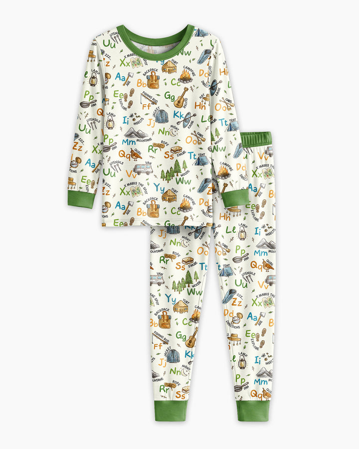 Adventure Alphabet ABCs Summer Camp Bamboo Two Piece Long Sleeve Pajama Set
