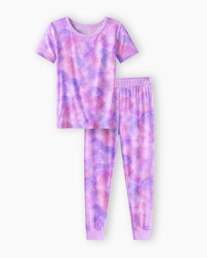 Purple Watercolor Bamboo Two-Piece Short Sleeve Pyjamas Set