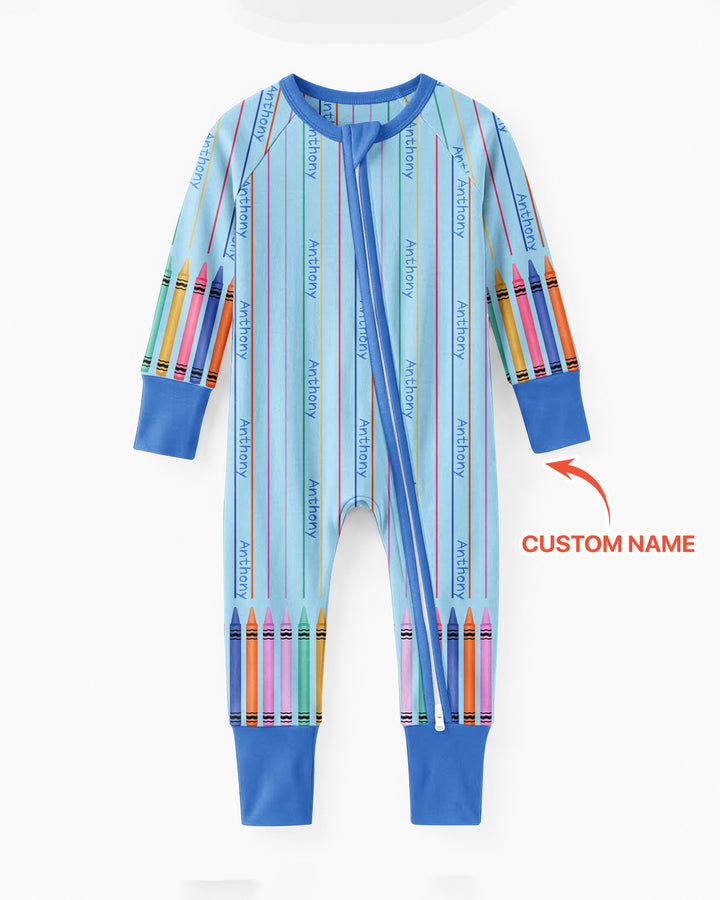 Custom Name Crayon Lines Bamboo Convertible Zippy