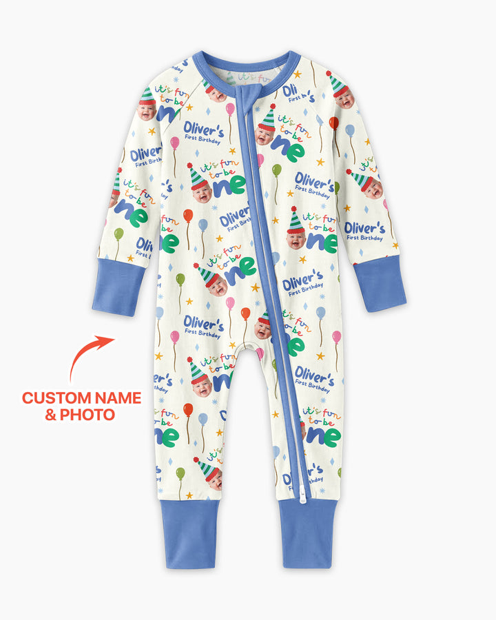 Custom Photo First Birthday Fun Bamboo Convertible Zippy