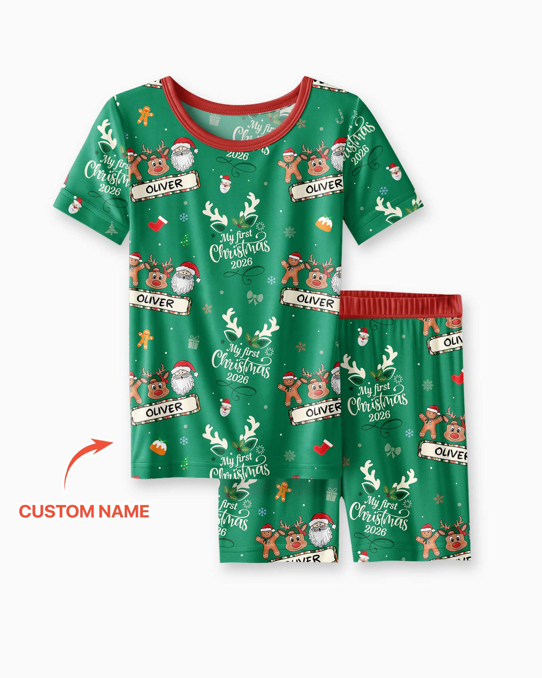 Custom Name Merry Christmas My Deer 2026 Bamboo Two Piece Short Sleeve Shorts Pajama Set