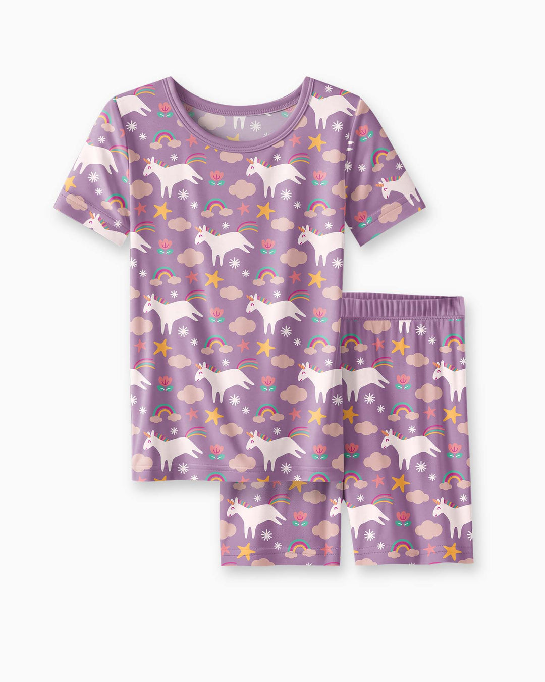 Purple Unicorns Bamboo Two Piece Short Sleeve Shorts Pyjamas Set