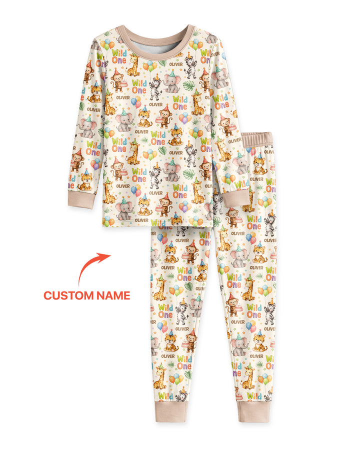 Custom Name 1st Birthday Wild One Bamboo Two Piece Long Sleeve Pajama Set