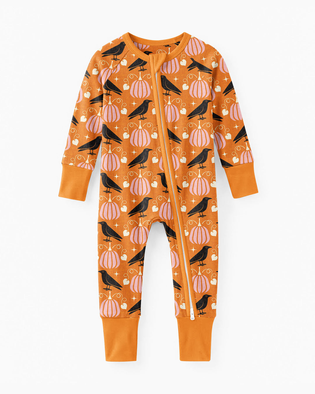 Ravens in a Pumpkin Patch - Orange Pink Bamboo Convertible Zippy