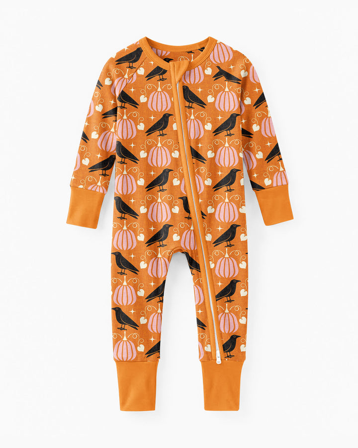Ravens in a Pumpkin Patch - Orange Pink Bamboo Convertible Zippy