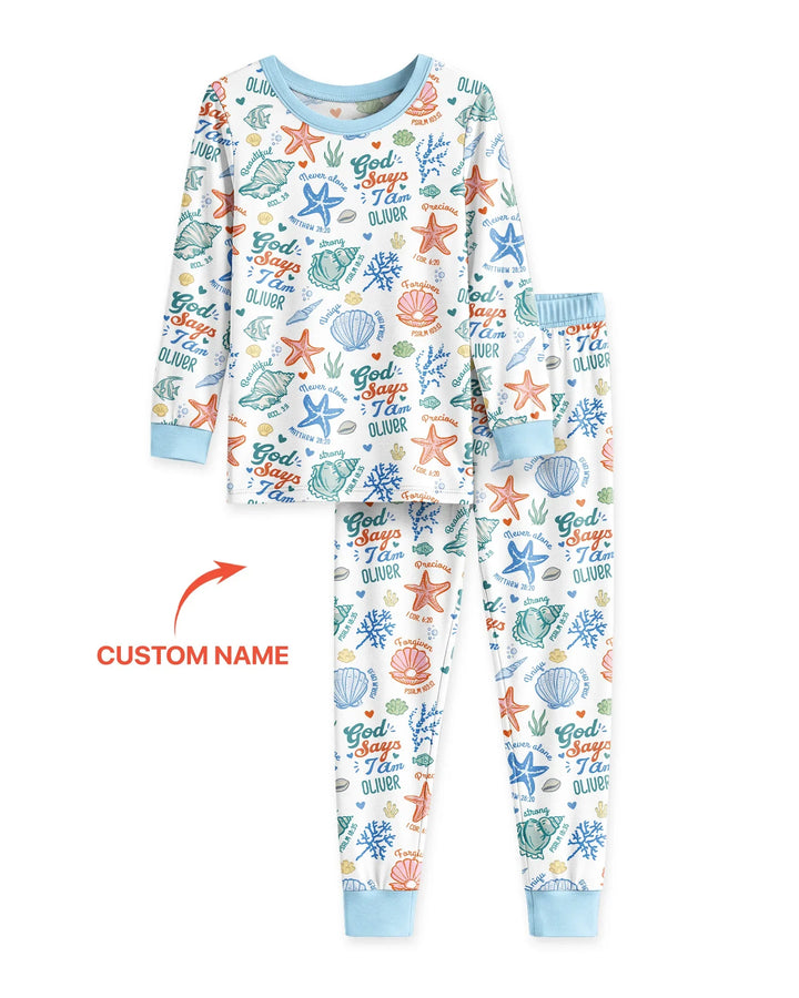 Coastal God Says I Am Custom Name Bamboo Two Piece Long Sleeve Pajama Set