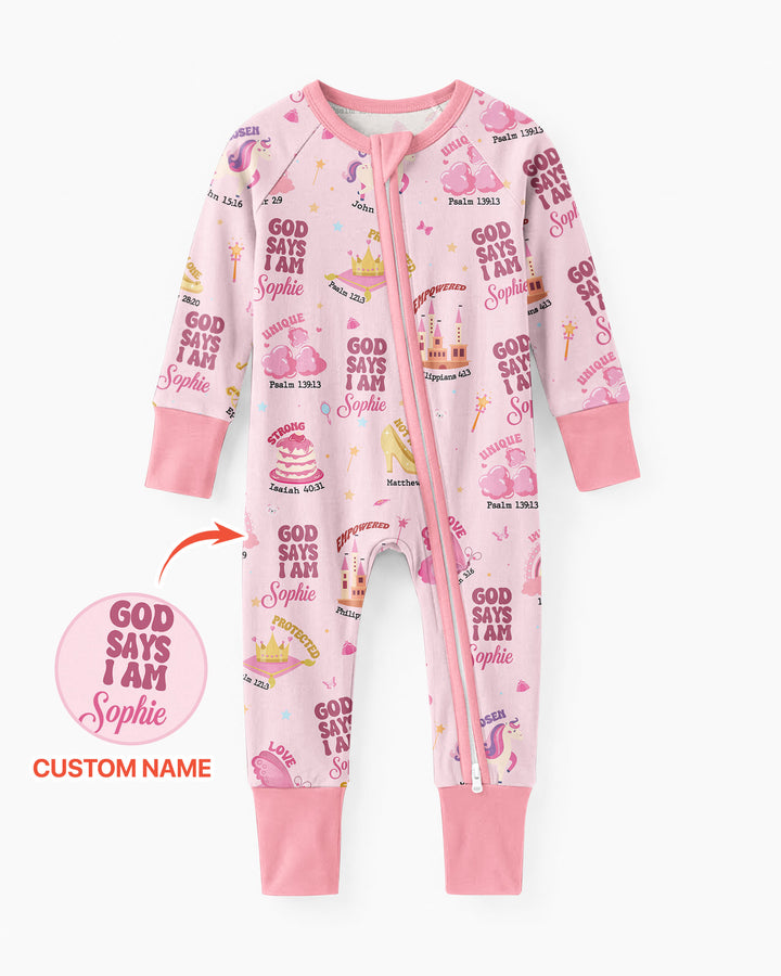 God Says I Am Custom Name - Dreamy Princess Bamboo Convertible Zippy